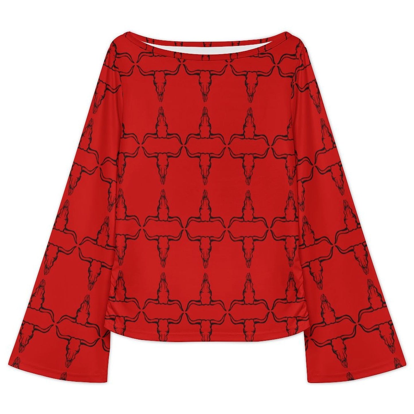 Baha Ranch Red Longhorn Flare Sleeve Top
