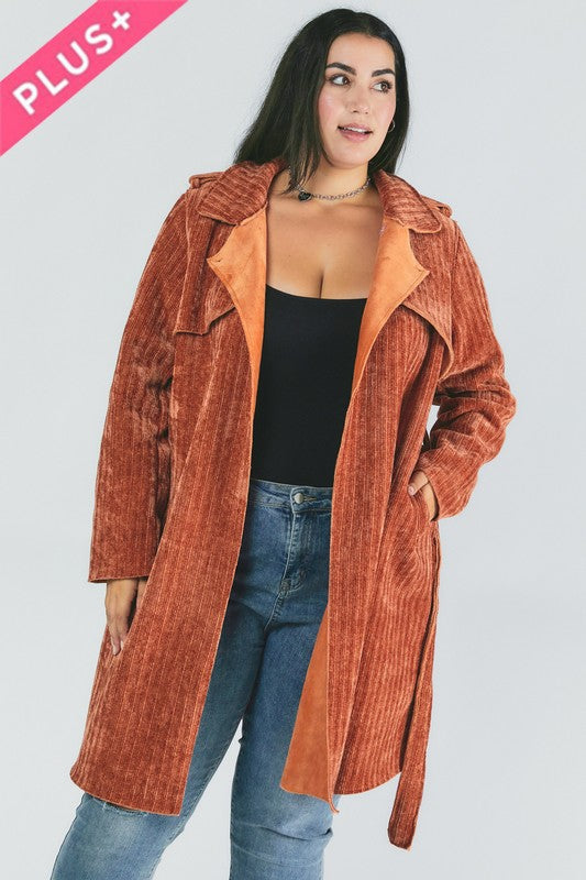 Spice It Up Plus Solid Long Sleeve Coat choice of colors