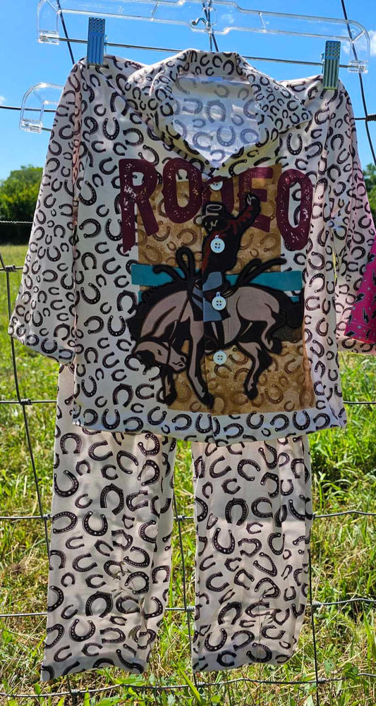 Vintage Rodeo Bronc Boy's Western Pajama Set