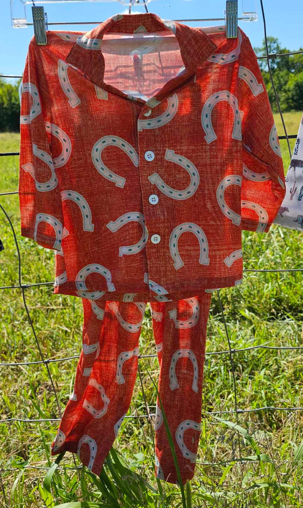 Rust Horseshoe Boy's Western Pajama Set