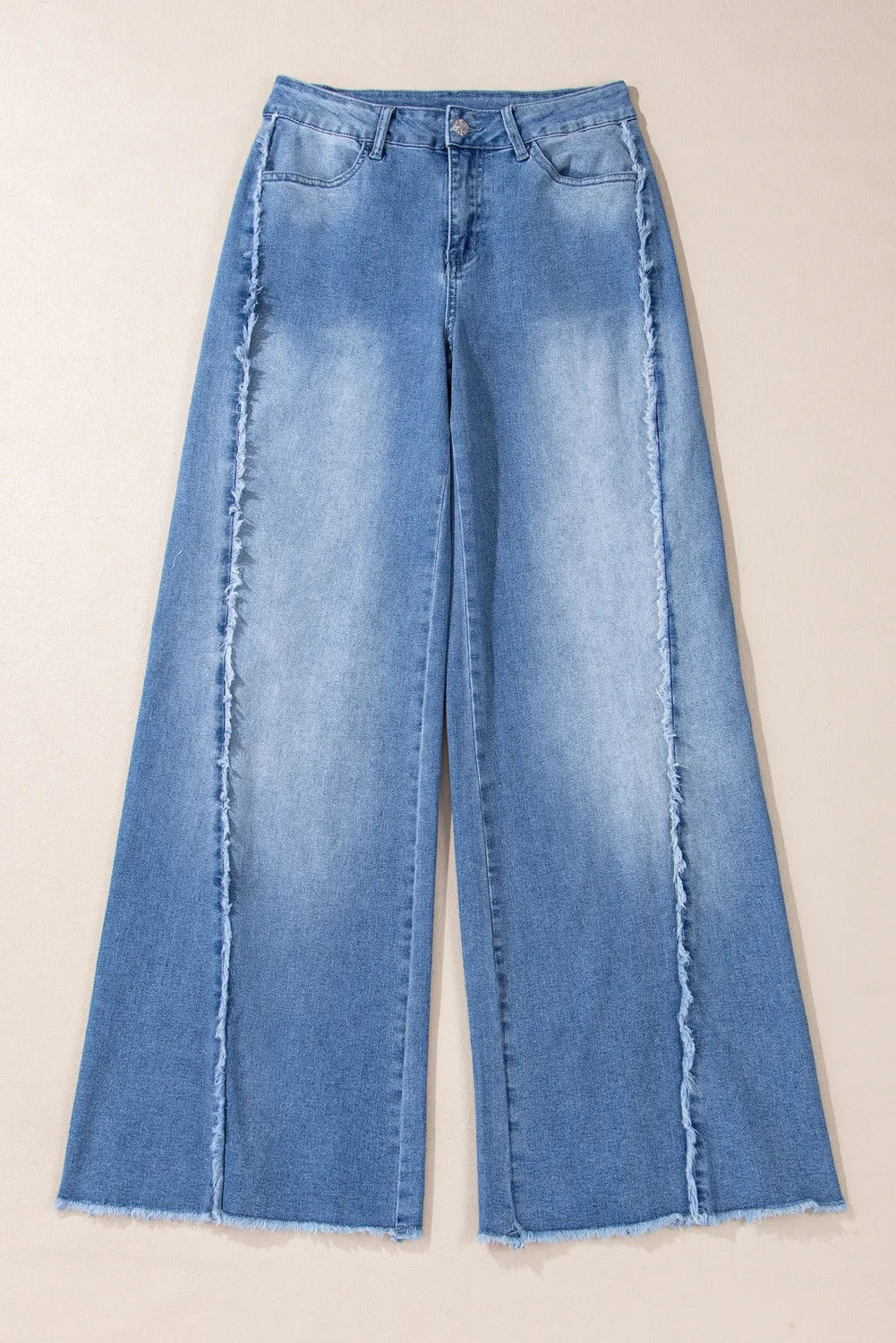 Raw Edge Hem Wide Leg Jeans with Pockets