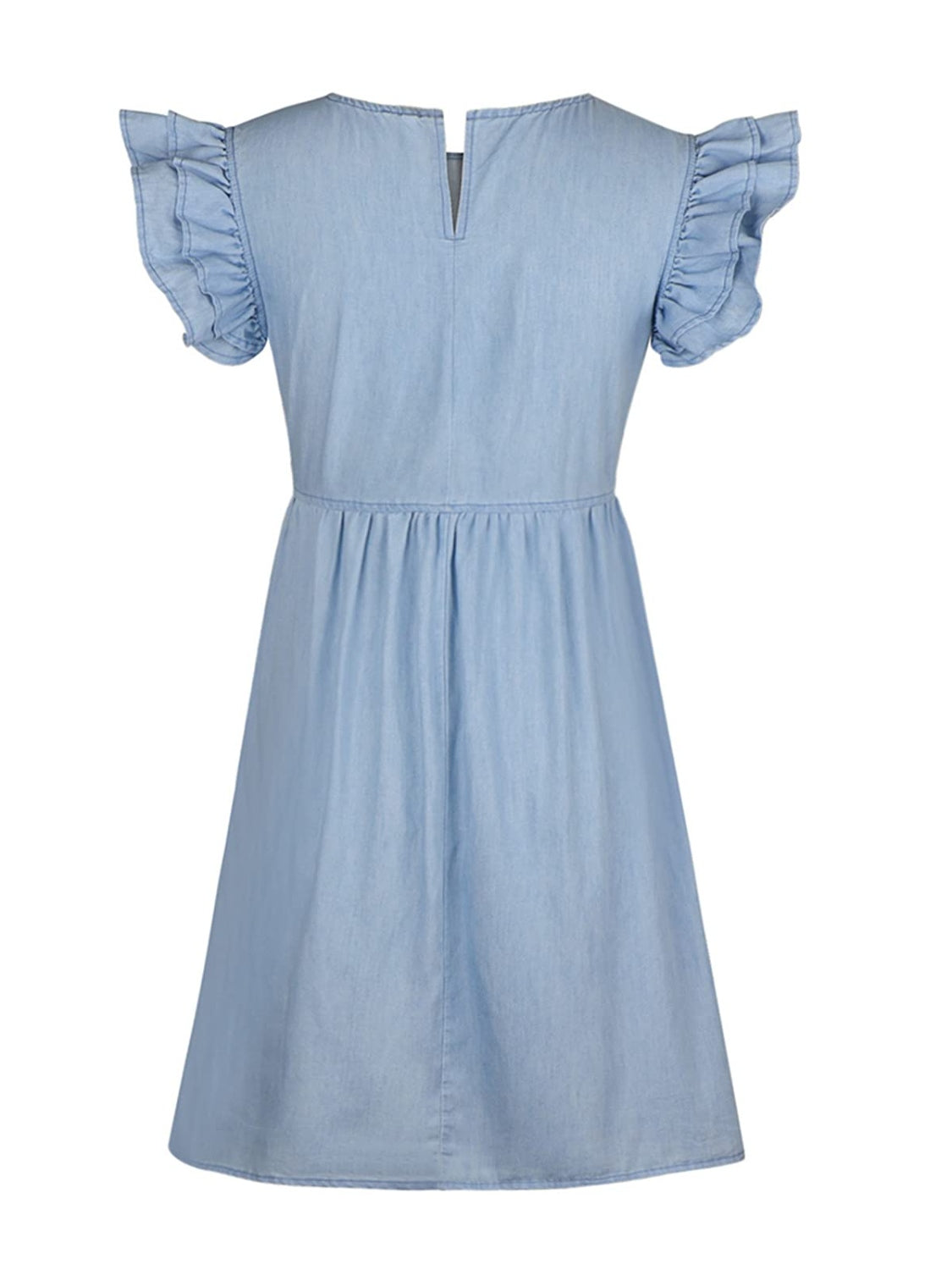 Full Size Ruffled Round Neck Cap Sleeve Denim Dress choice of colors