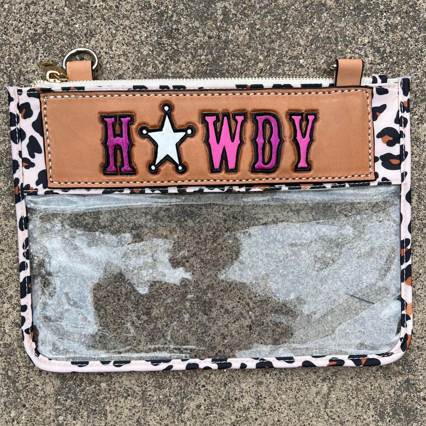 Yeehaw Howdy/Rowdy Clear/Stadium  leather tooled bag (WITHOUT strap)