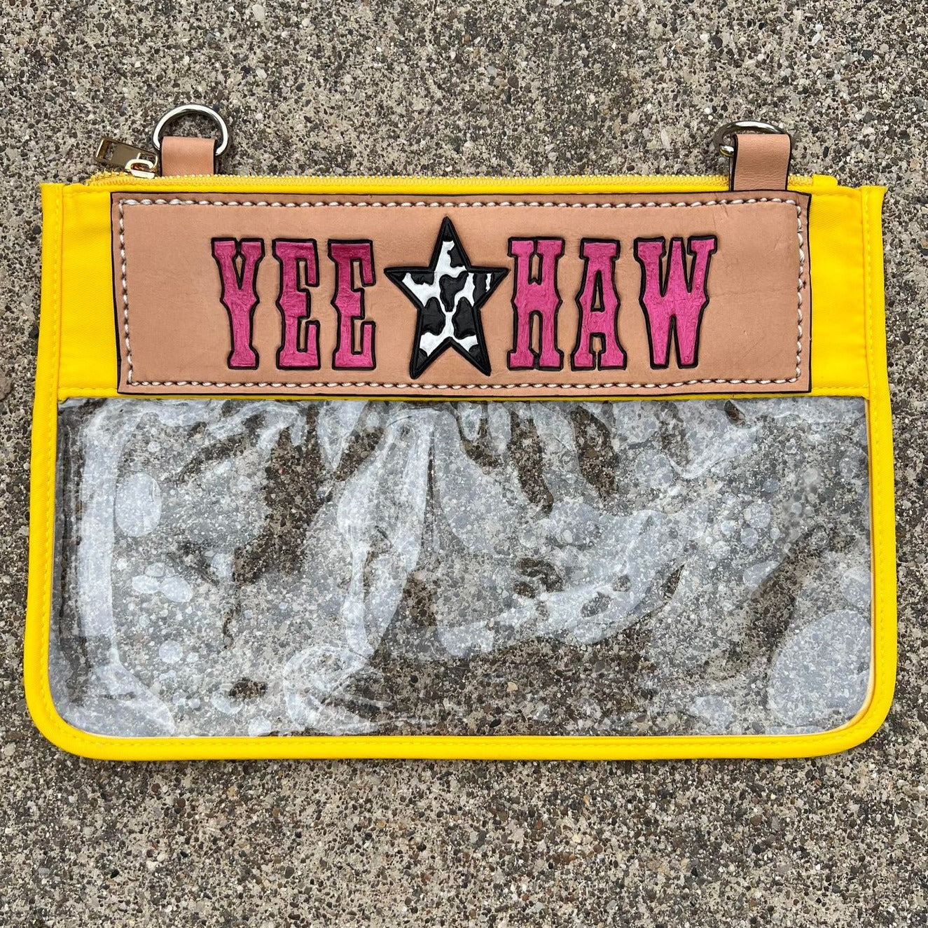 Yeehaw Howdy/Rowdy Clear/Stadium  leather tooled bag (WITHOUT strap)