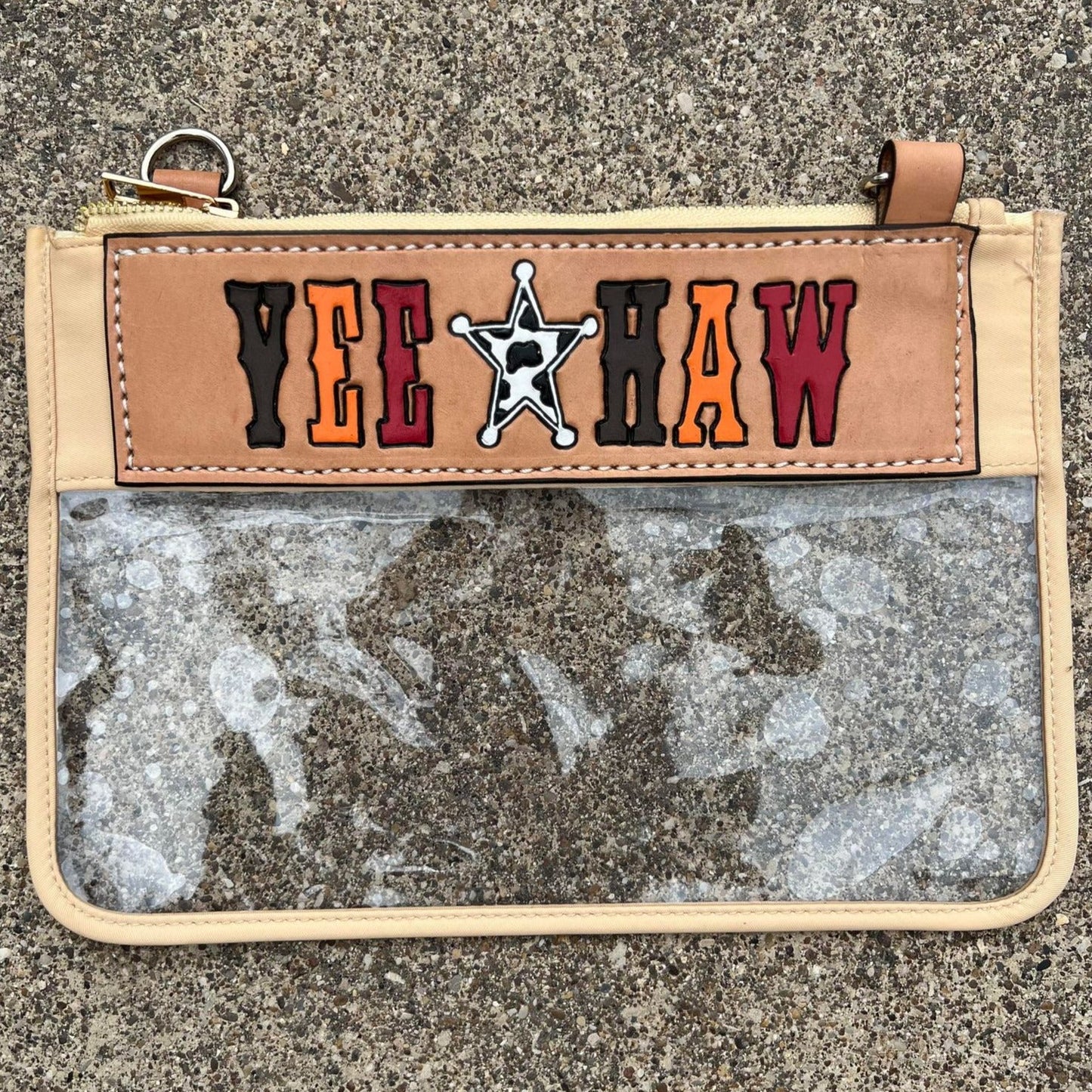 Yeehaw Howdy/Rowdy Clear/Stadium  leather tooled bag (WITHOUT strap)