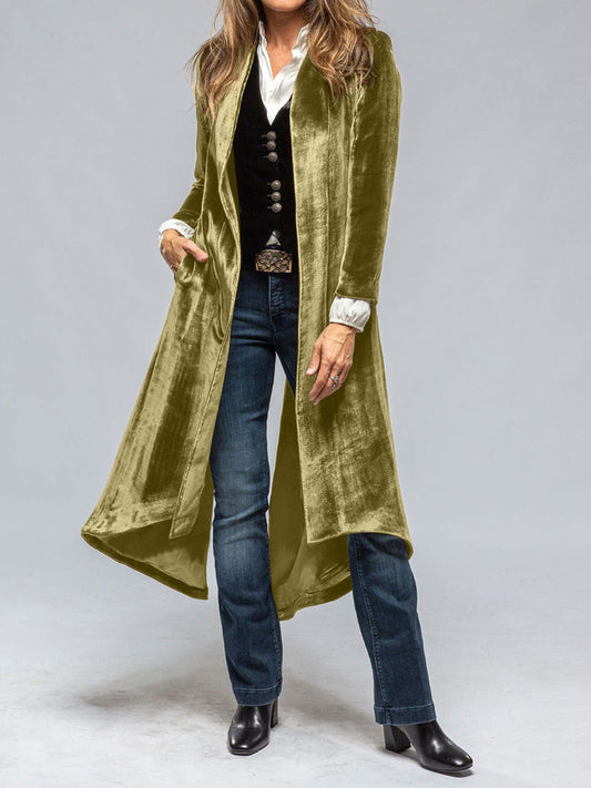 Velvet Slit Back Open Front Cardigan Duster