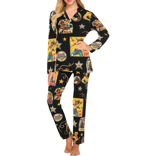 Vintage Cowgirl Collage Western Pajama Set