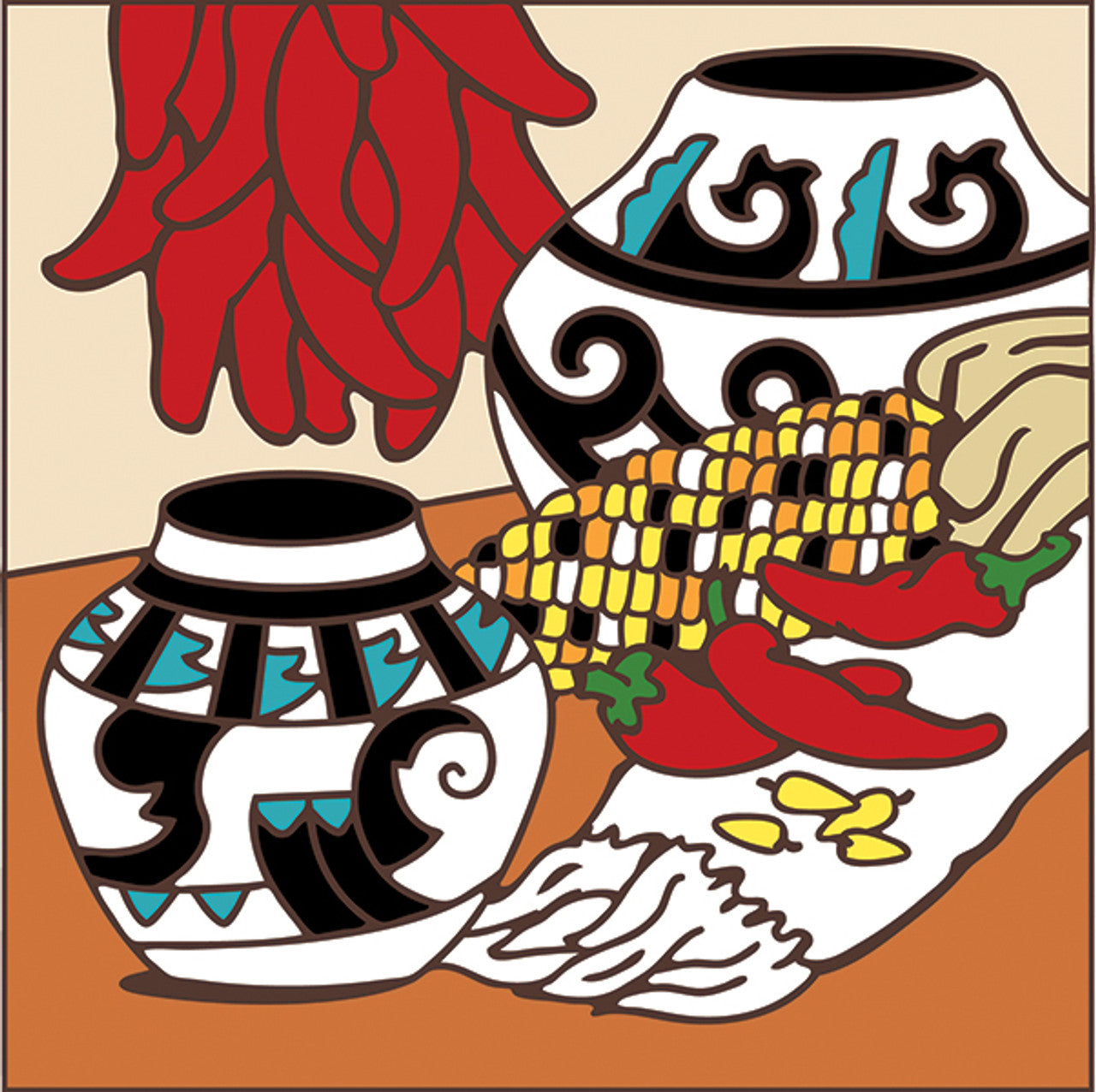 Painted Maze and Chilis with Pottery Tile