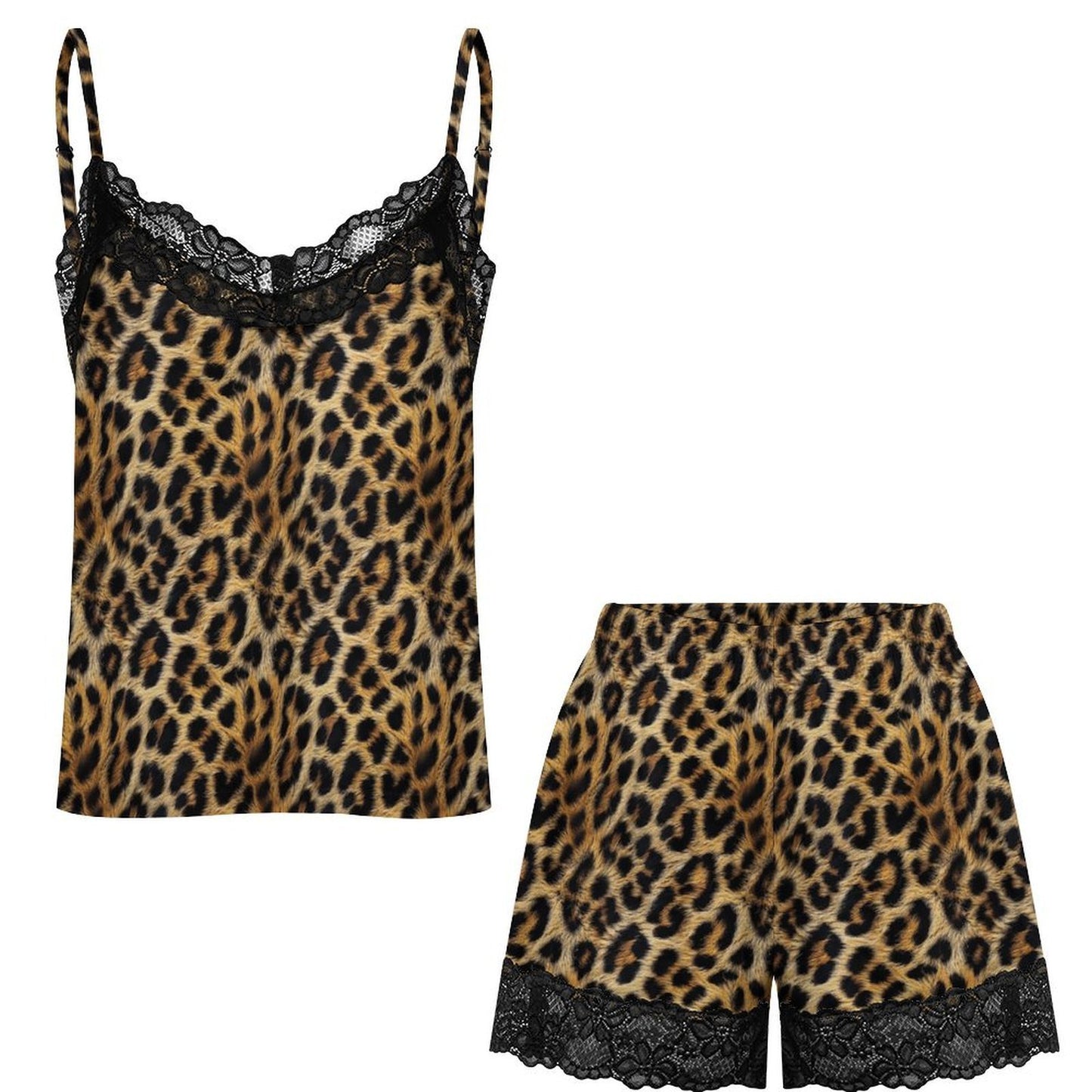 Baha Ranch Leopard Print Lace Pajama Set