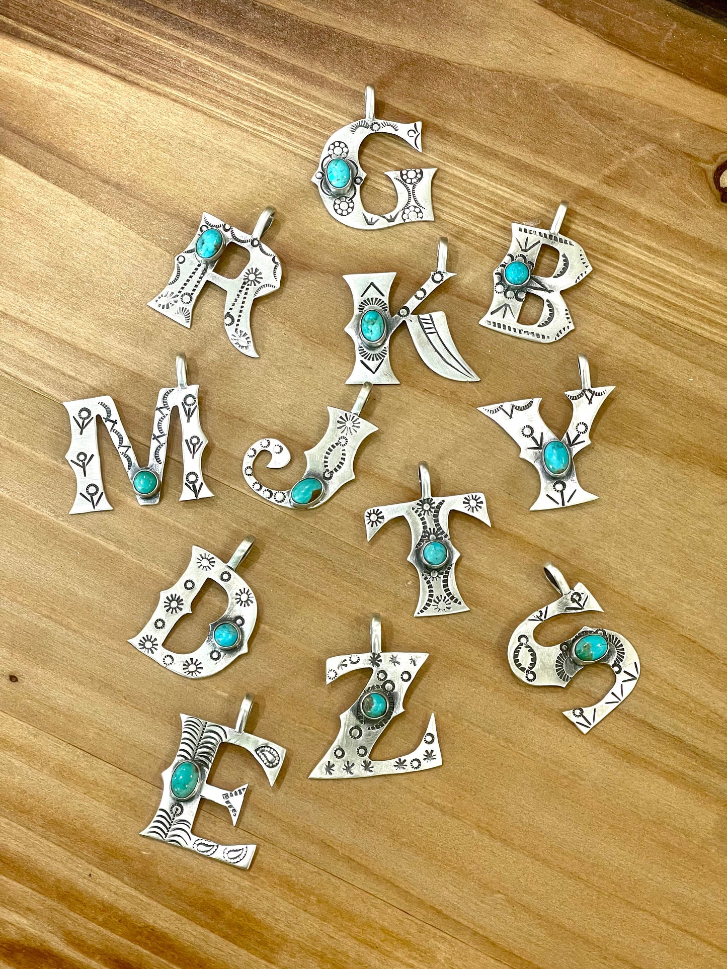 Beautiful Handmade Sterling Silver and Turquoise Letter Pendant