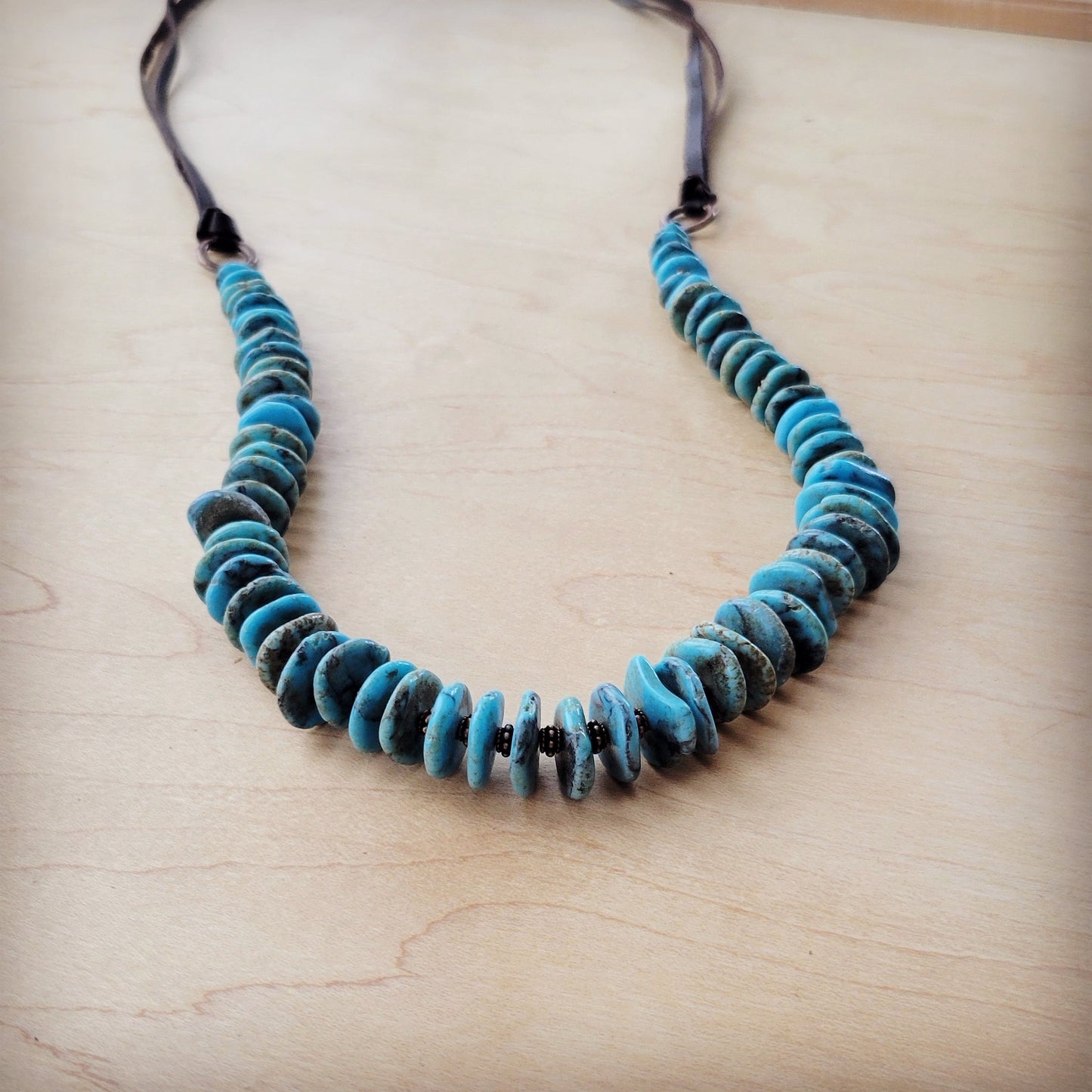The Jewelry Junkie Turquoise Disc Necklace w/ Leather Ties 261x