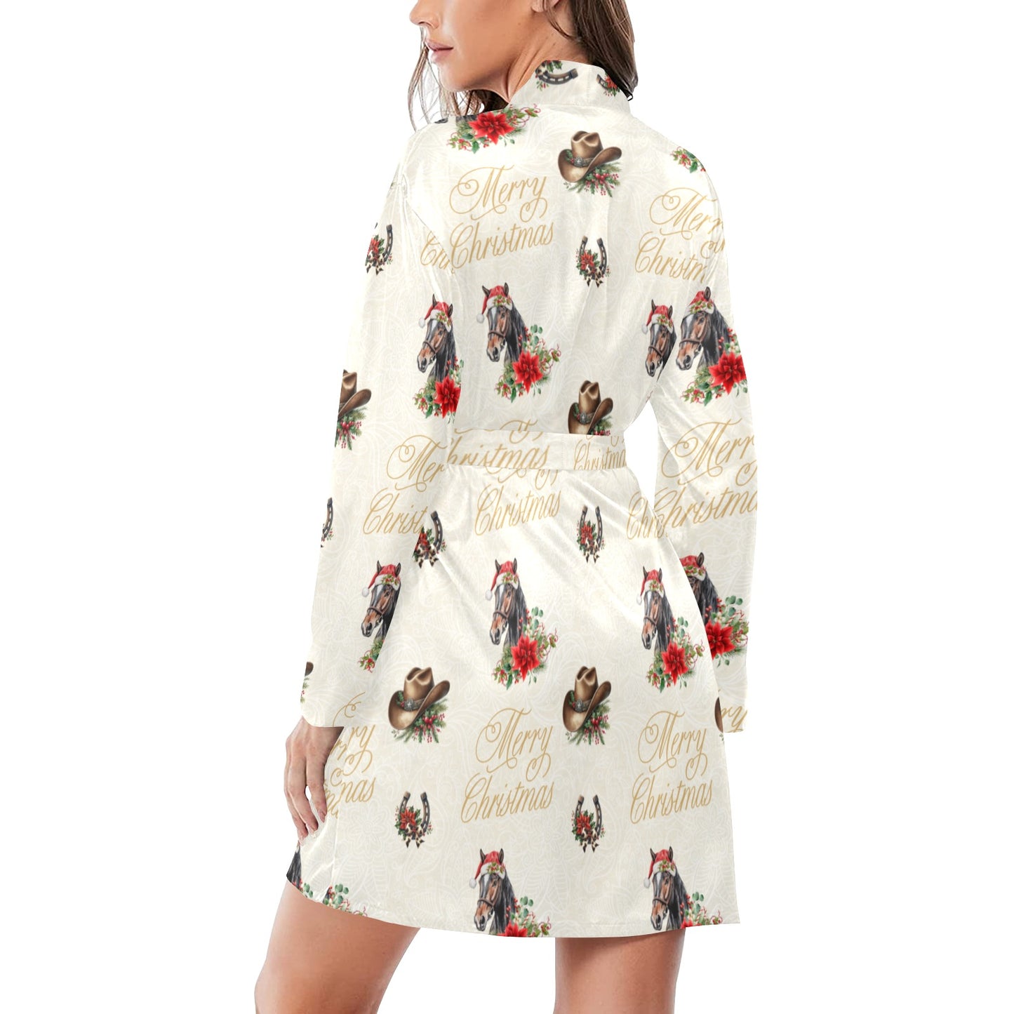 Baha Ranch Christmas Horses Western Cowgirl Satin Robe
