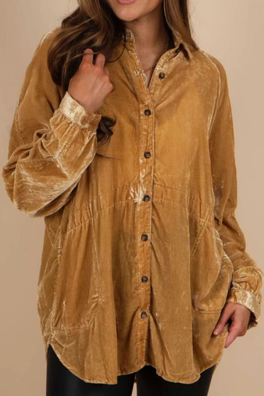 Button Down Loose Fit Velvet Big Shirt