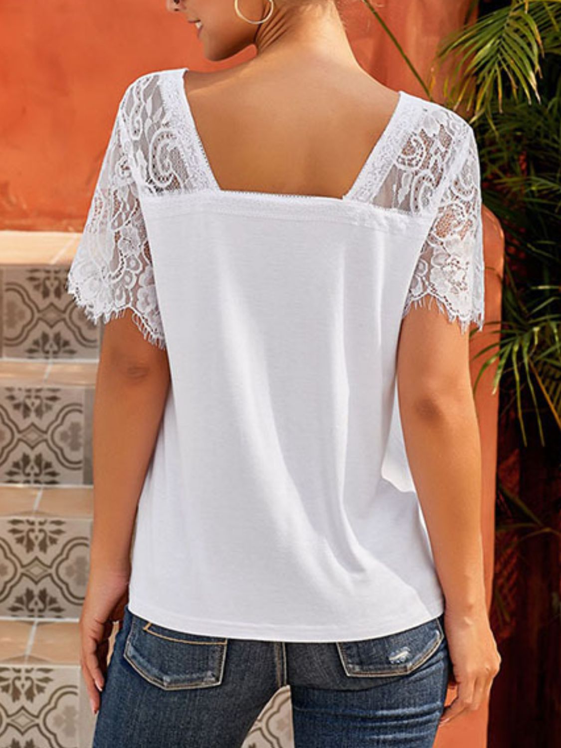 Lace Patchwork V-Neck Short Sleeve T-Shirt choice of colors