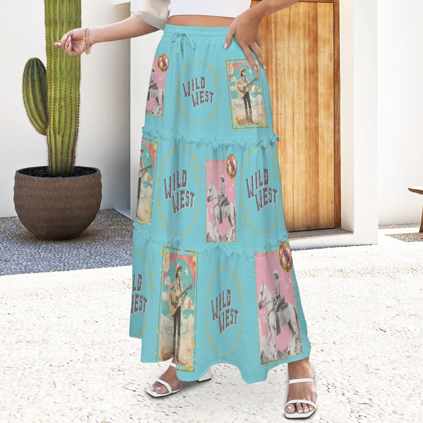 Baha Ranch Retro Pop Western Prairie Maxi Skirt