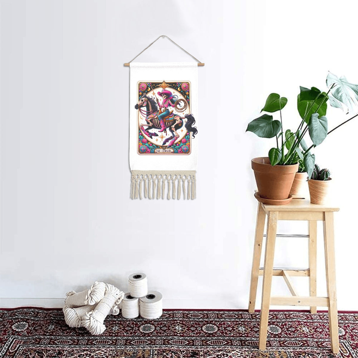 Baha Ranch Cowgirl Skeleton Wall Hanging Linen Poster Made in America