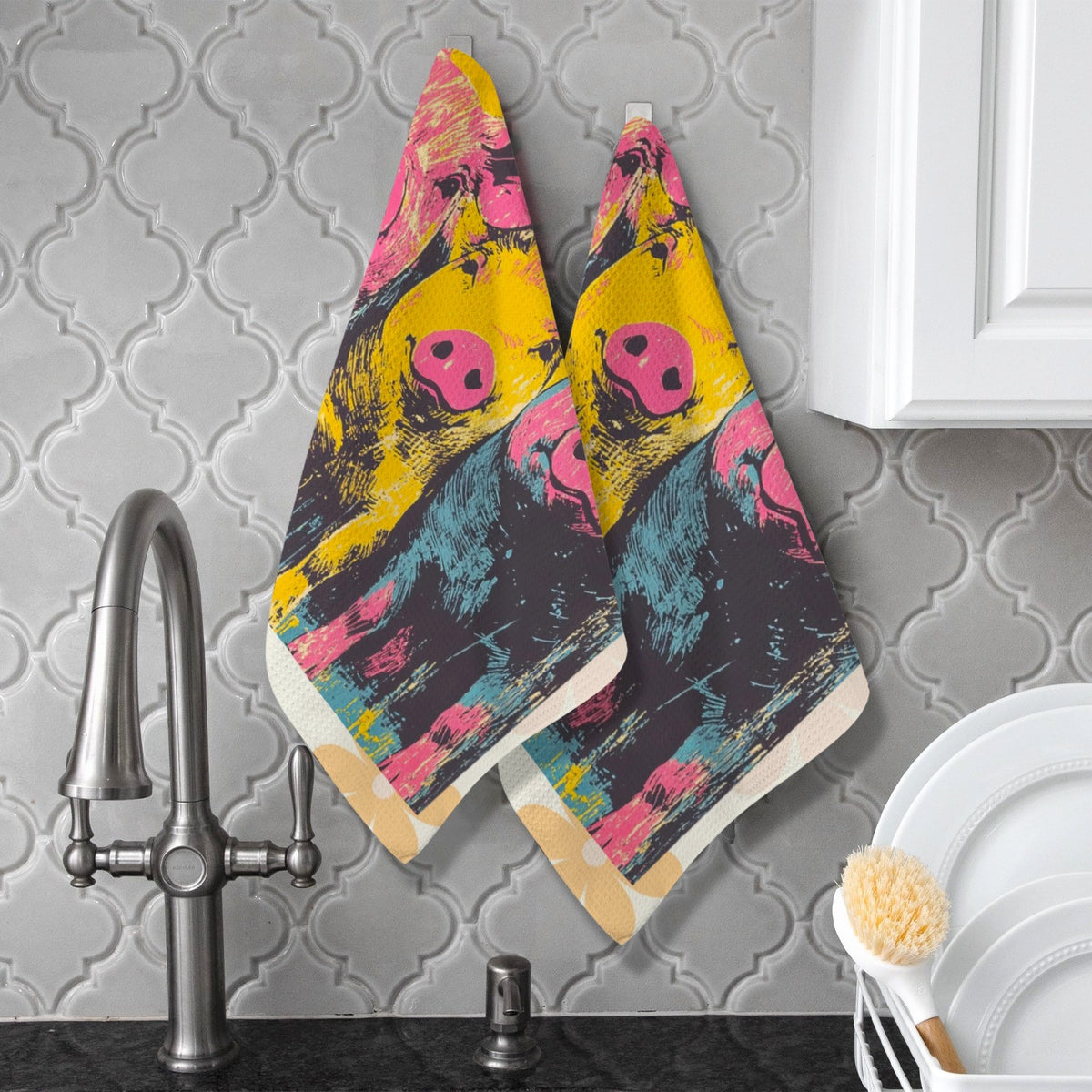 Baha Ranch Groovy Pigs  Set of 2 (same) Kitchen Towels Made in America