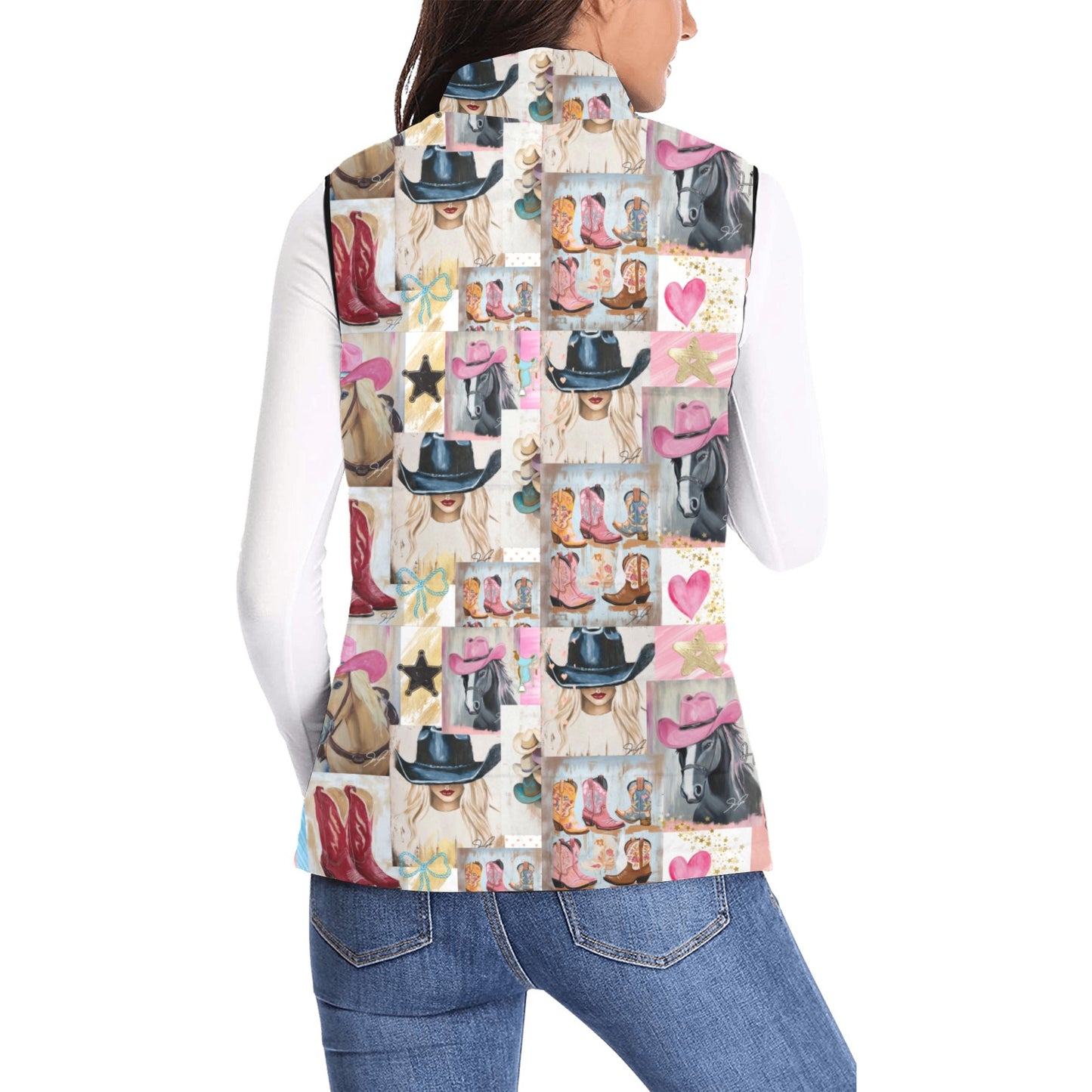 Danilo Painted Cowgirl Collage Puffy Vest