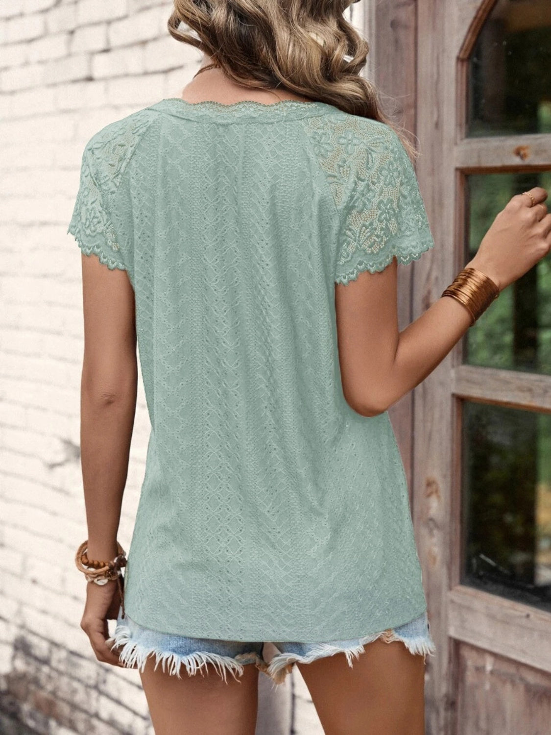 Lace Detail V-Neck Short Sleeve T-Shirt choice of colors