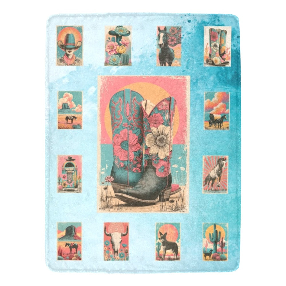 Baha Ranch Country Kickers Blanket 60x80 Ultra-Soft Micro Fleece Made in America
