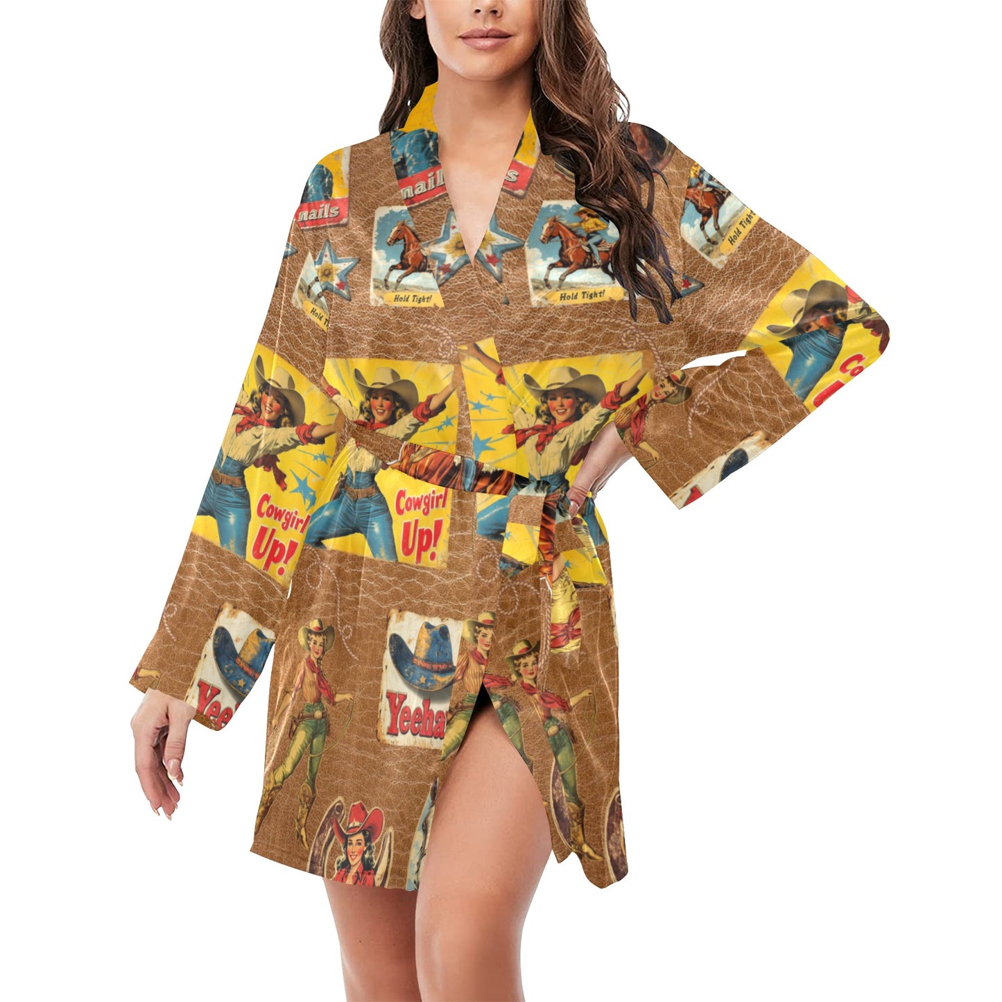 Vintage Cowgirl Collage Satin Robe