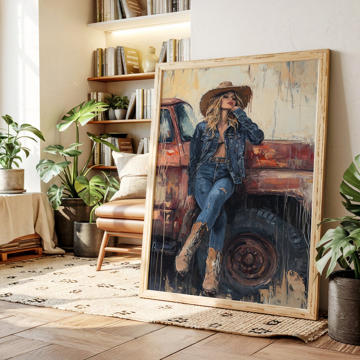 Denim Cowgirl by the Rusted Truck