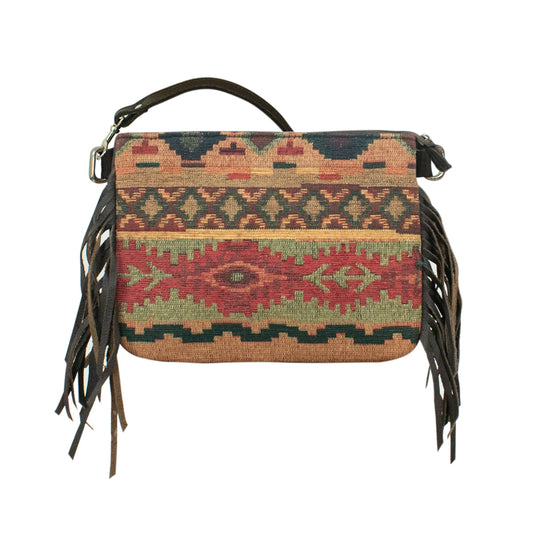 American West Handbags Woven Tapestry Zip-Top Crossbody w/ Fringe