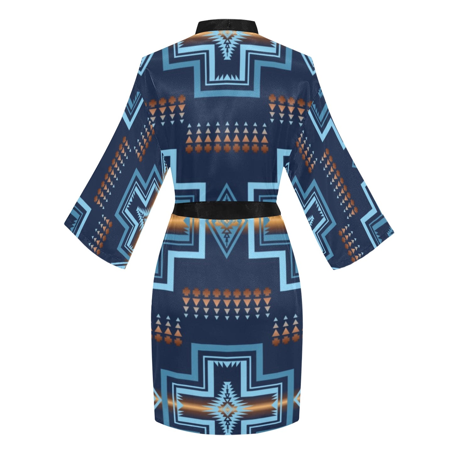 Navy Aztec Satin Kimono Robe