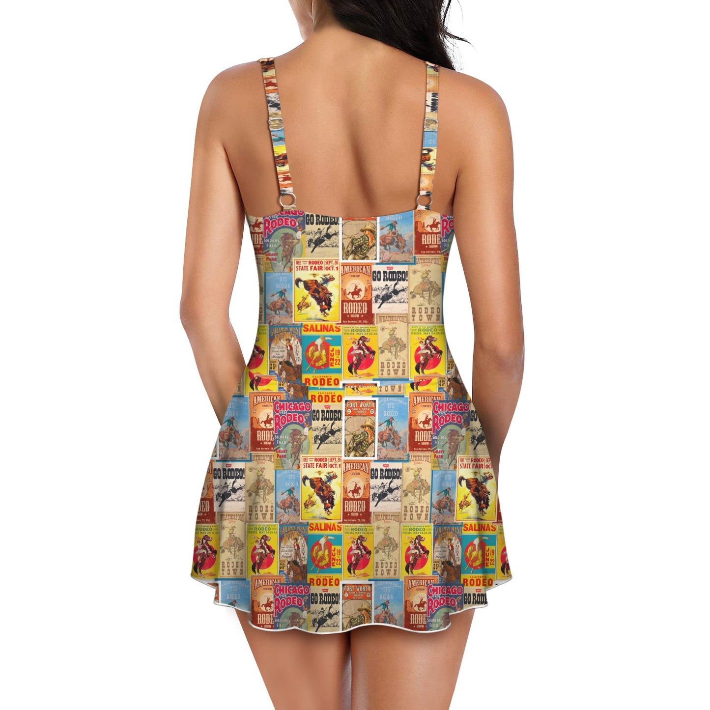 Vintage Rodeo Poster Skirted Swimsuit