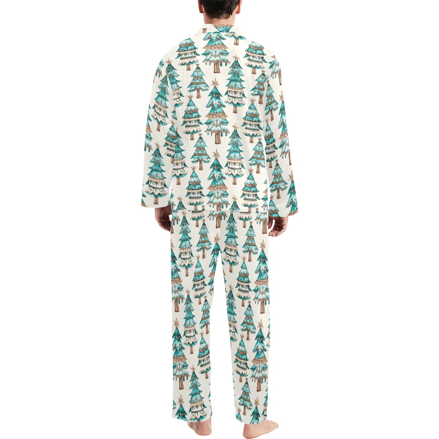 Turquoise Christmas Trees Men's Western Pajamas