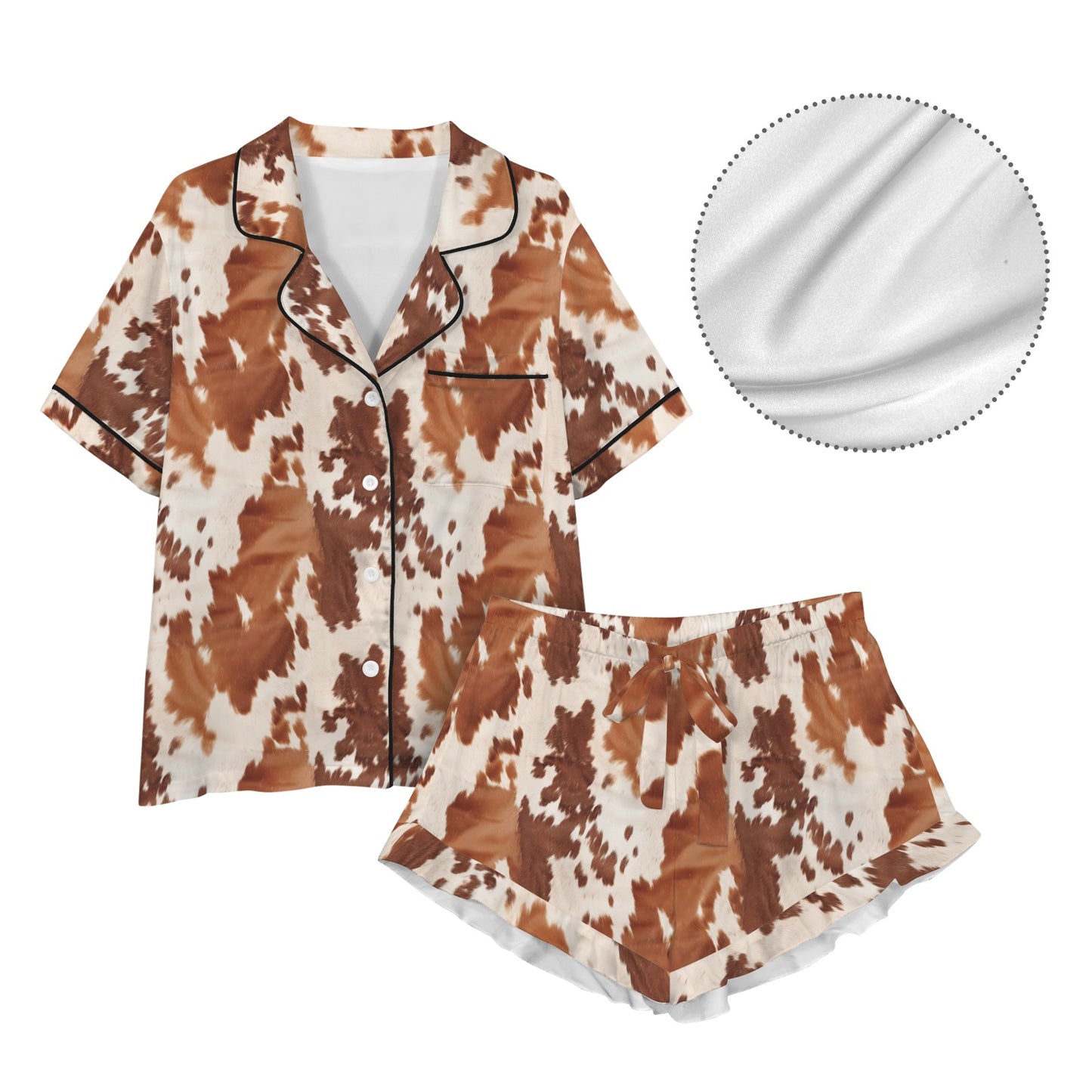 Cow Hide Print Western Cowgirl Satin Pajama Set