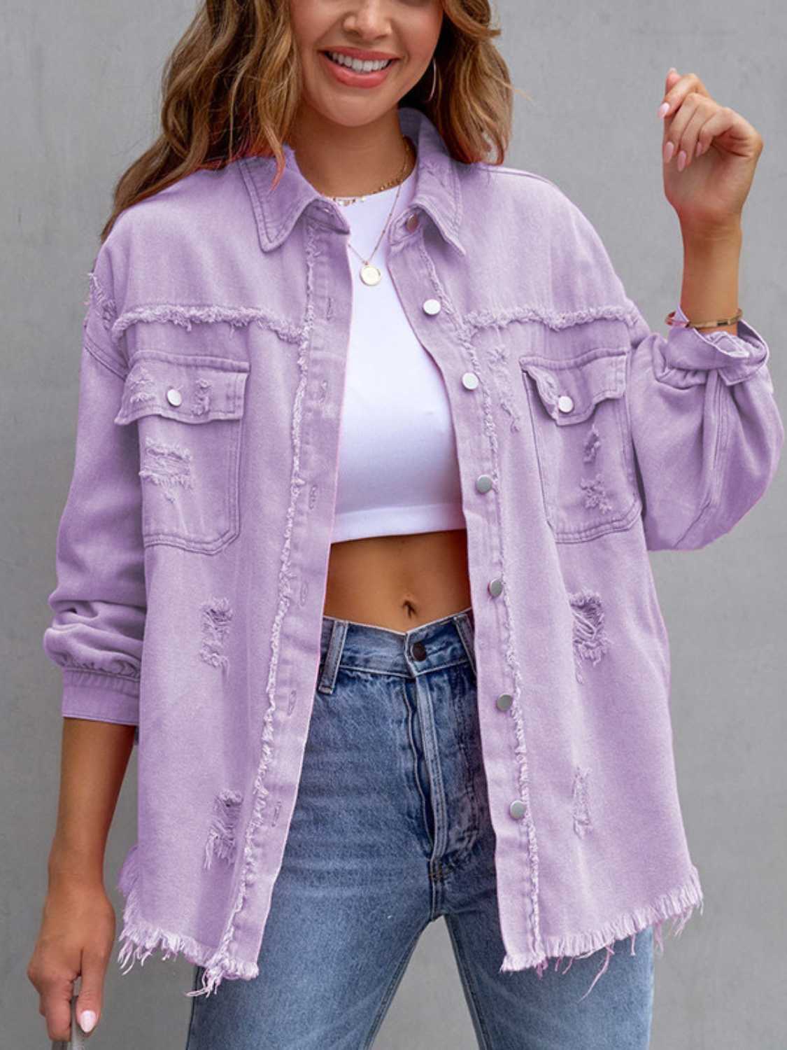 Distressed Drop Shoulder Denim Jacket choice of colors