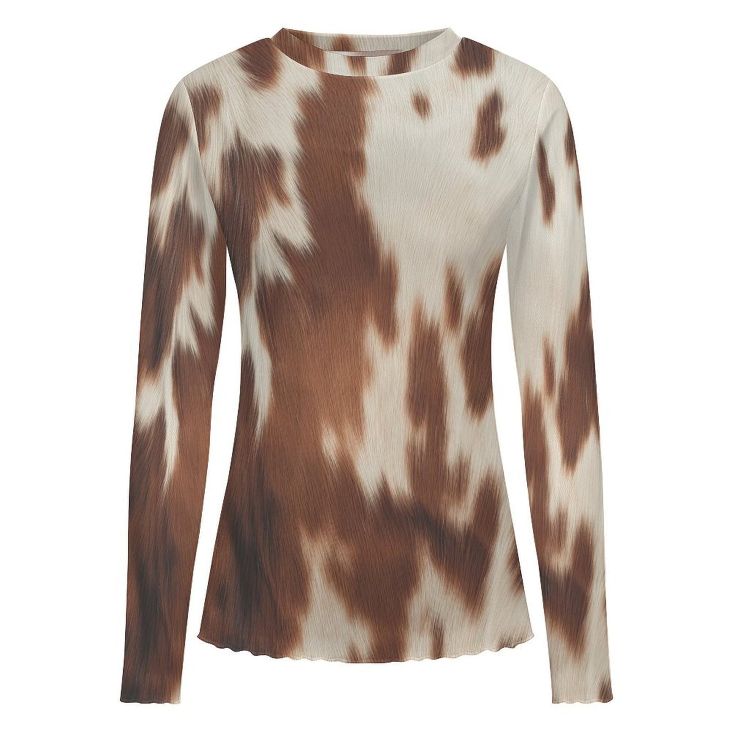 Baha Ranch Cow Print Long Sleeve Mesh Top