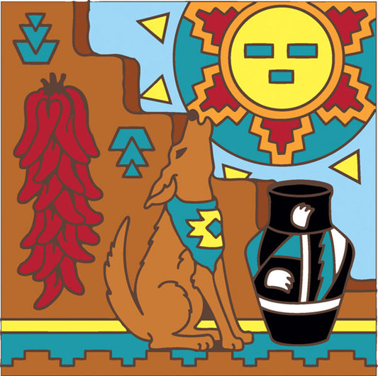 Howling Coyote with Southwest Chile Ristra Tile