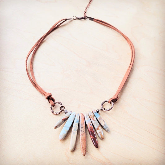 The Jewelry Junkie Aqua Terra Stone Slab Leather Cord Necklace 231ee