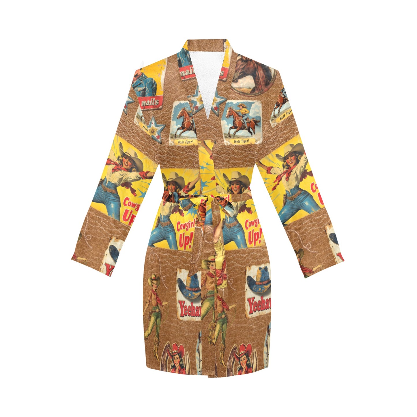 Vintage Cowgirl Collage Satin Robe