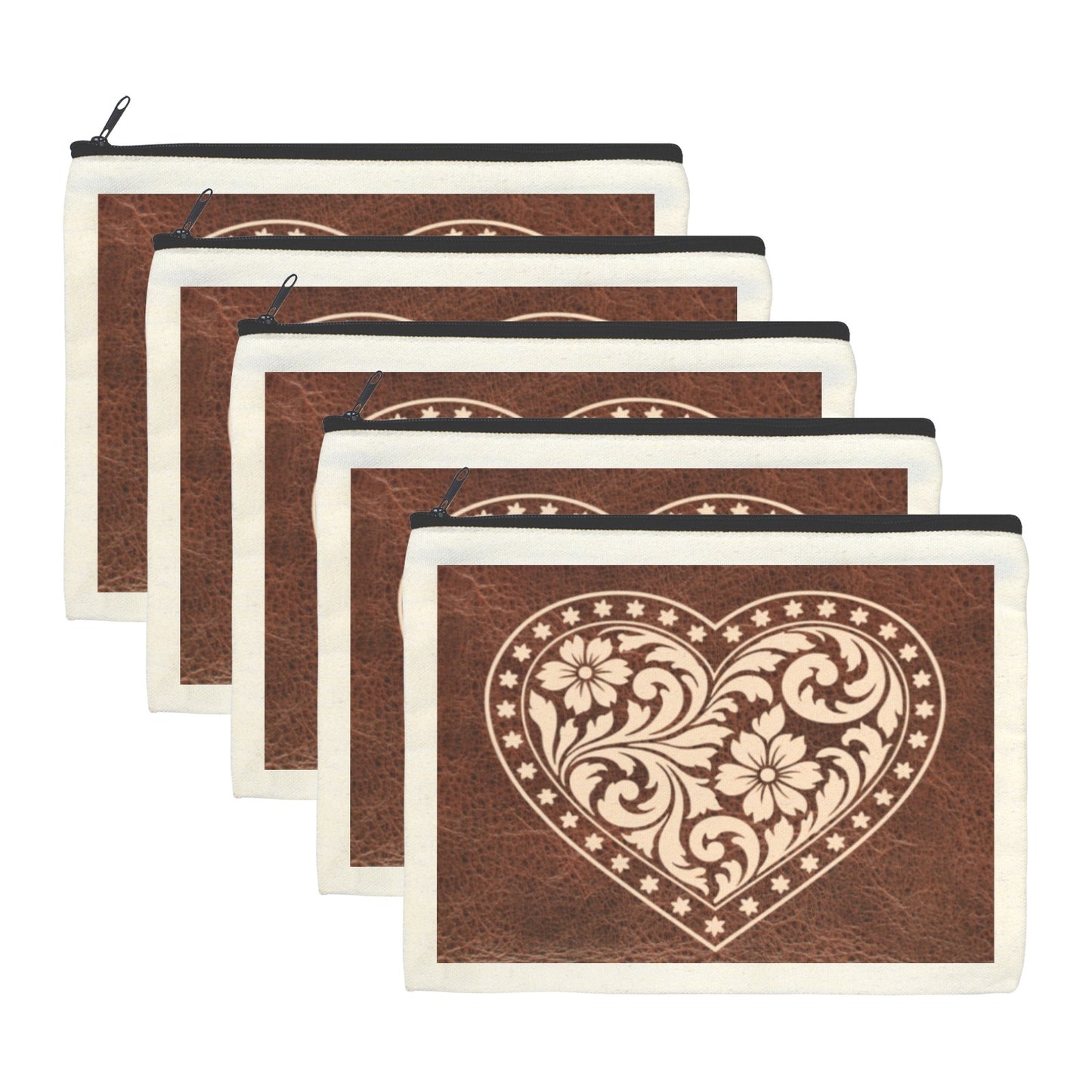 Tooled Heart pack of 5 bags Cosmetic Bag Made in America