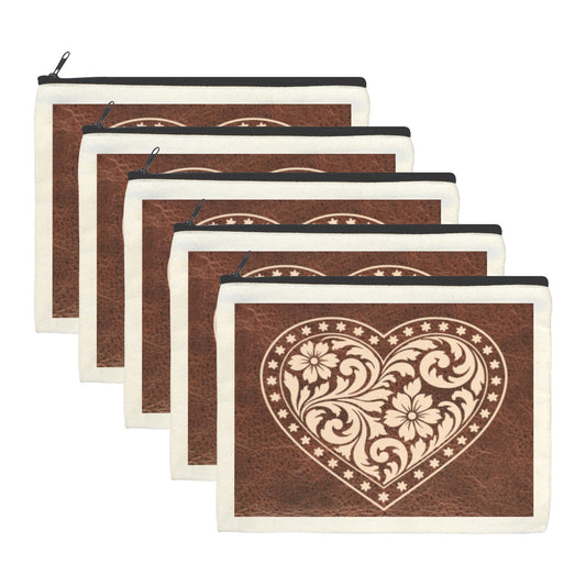Tooled Heart pack of 5 bags Cosmetic Bag Made in America