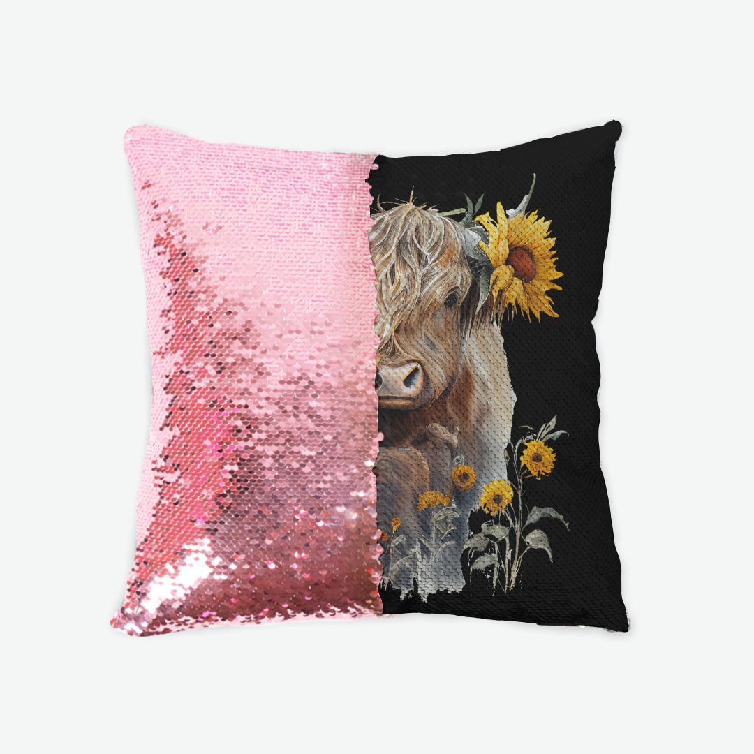 Floral Cow Sequin Pillow - INCLUDES INSERT CUSHION - Personalized Farm –  Happy Camper Creations TX