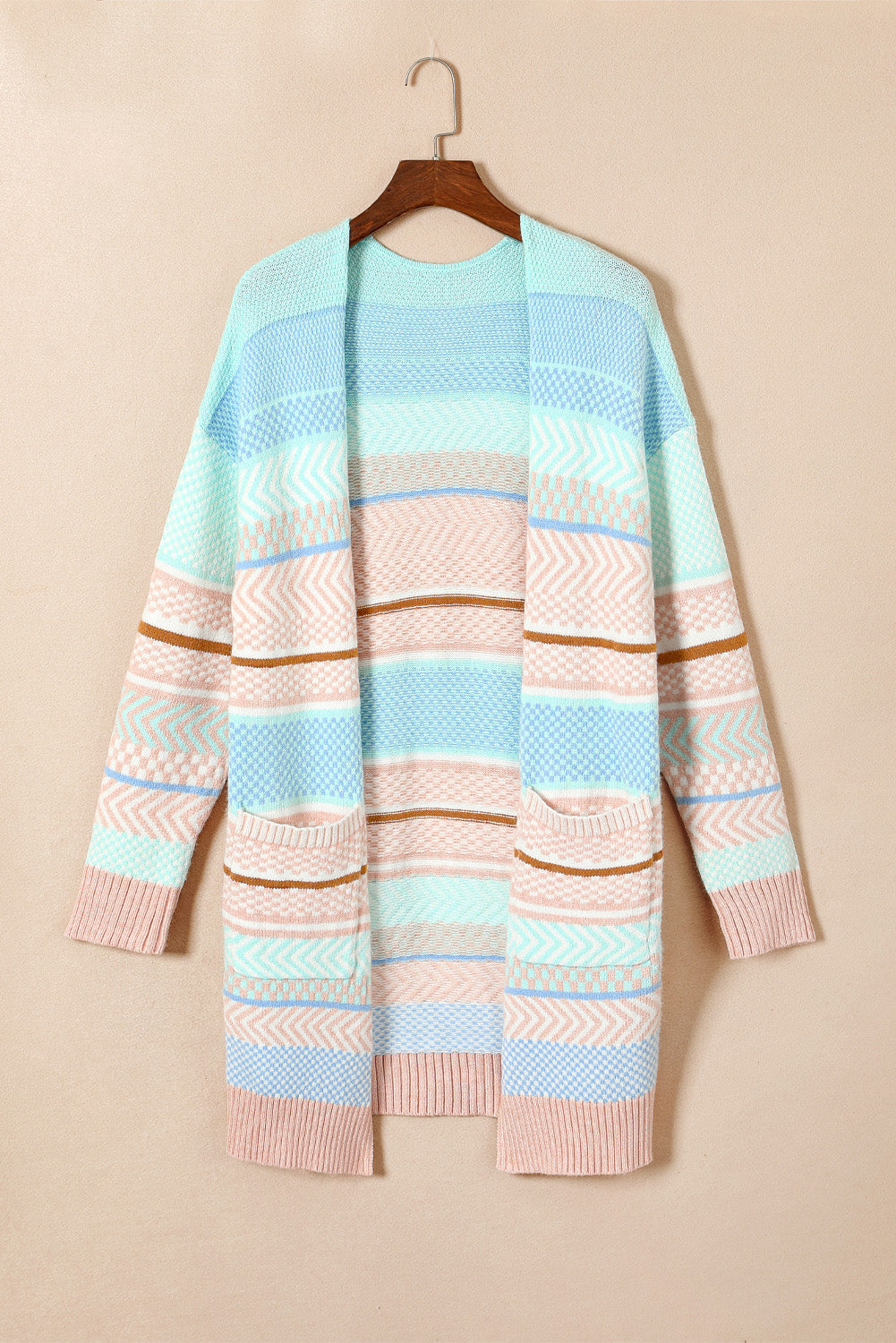 Stripe Pocketed Dropped Shoulder Cardigan