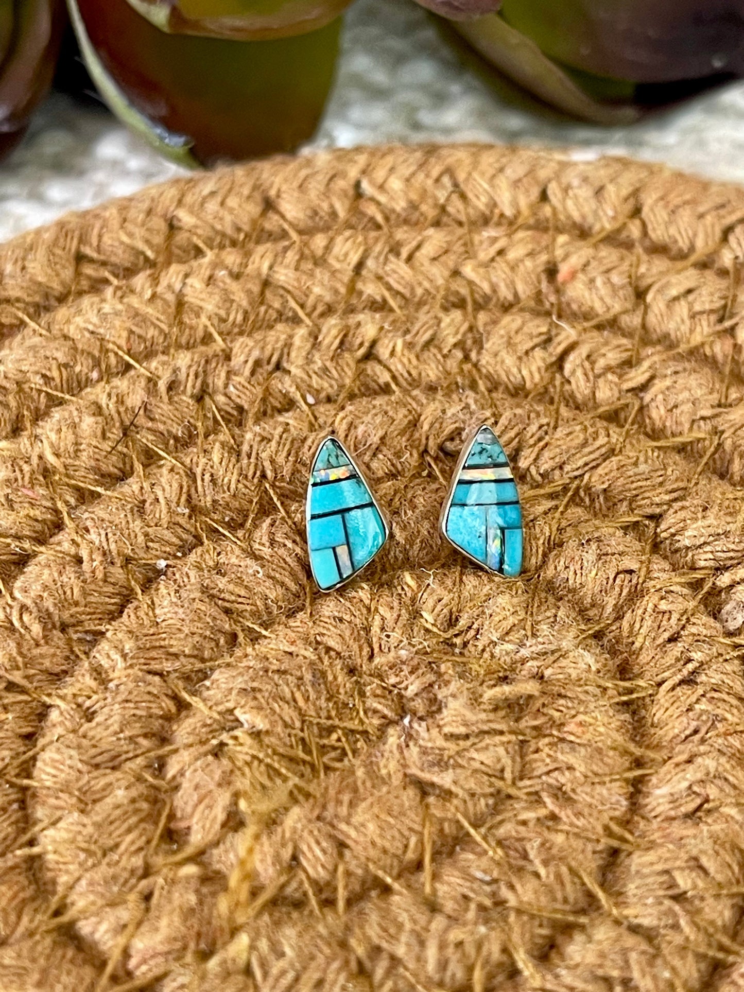 Beautiful Handmade Sterling Silver & Turquoise Inlay Stud Earrings