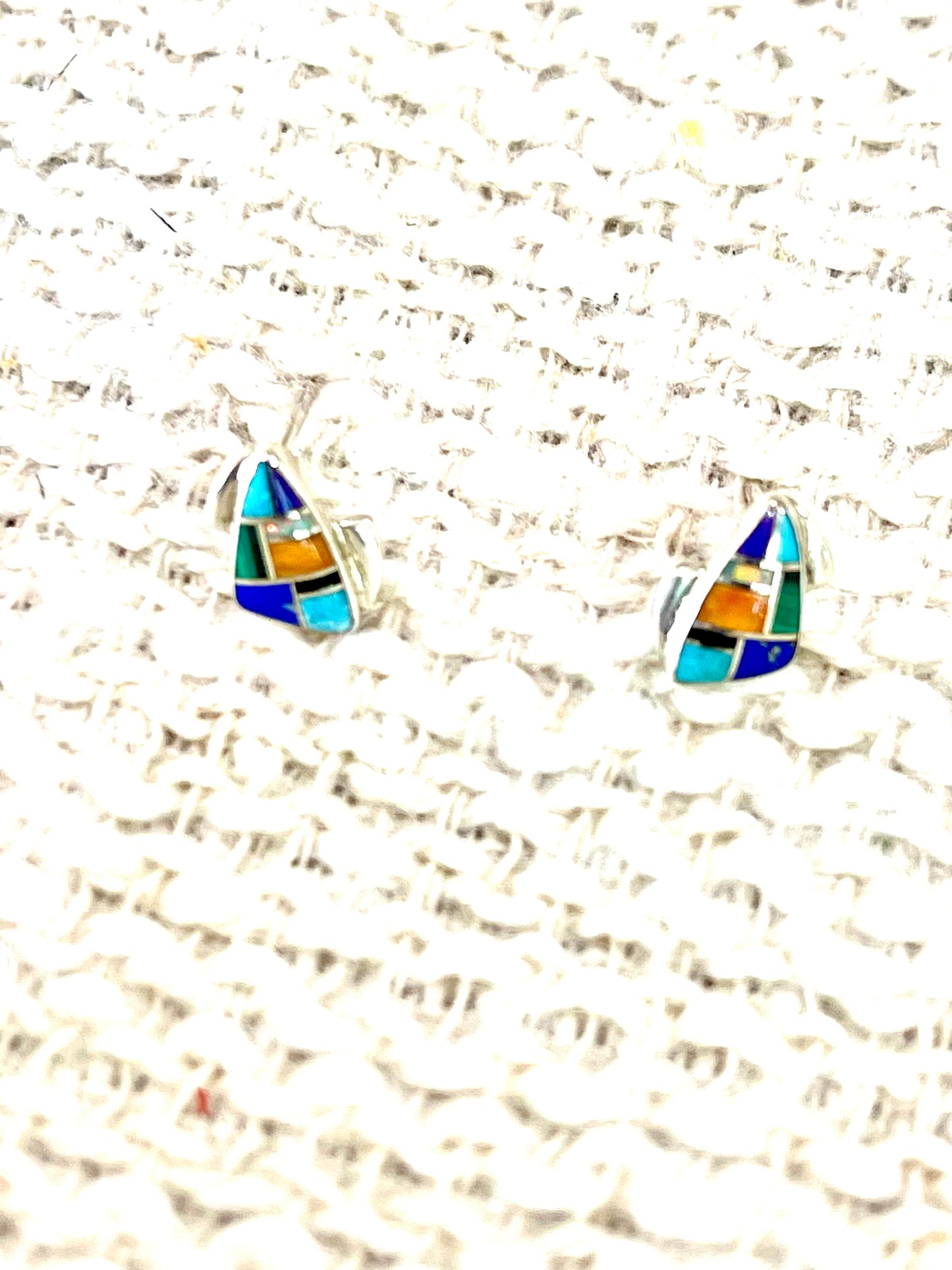 Gorgeous Handmade Sterling Silver & Multi Stone Inlay Stud Earrings