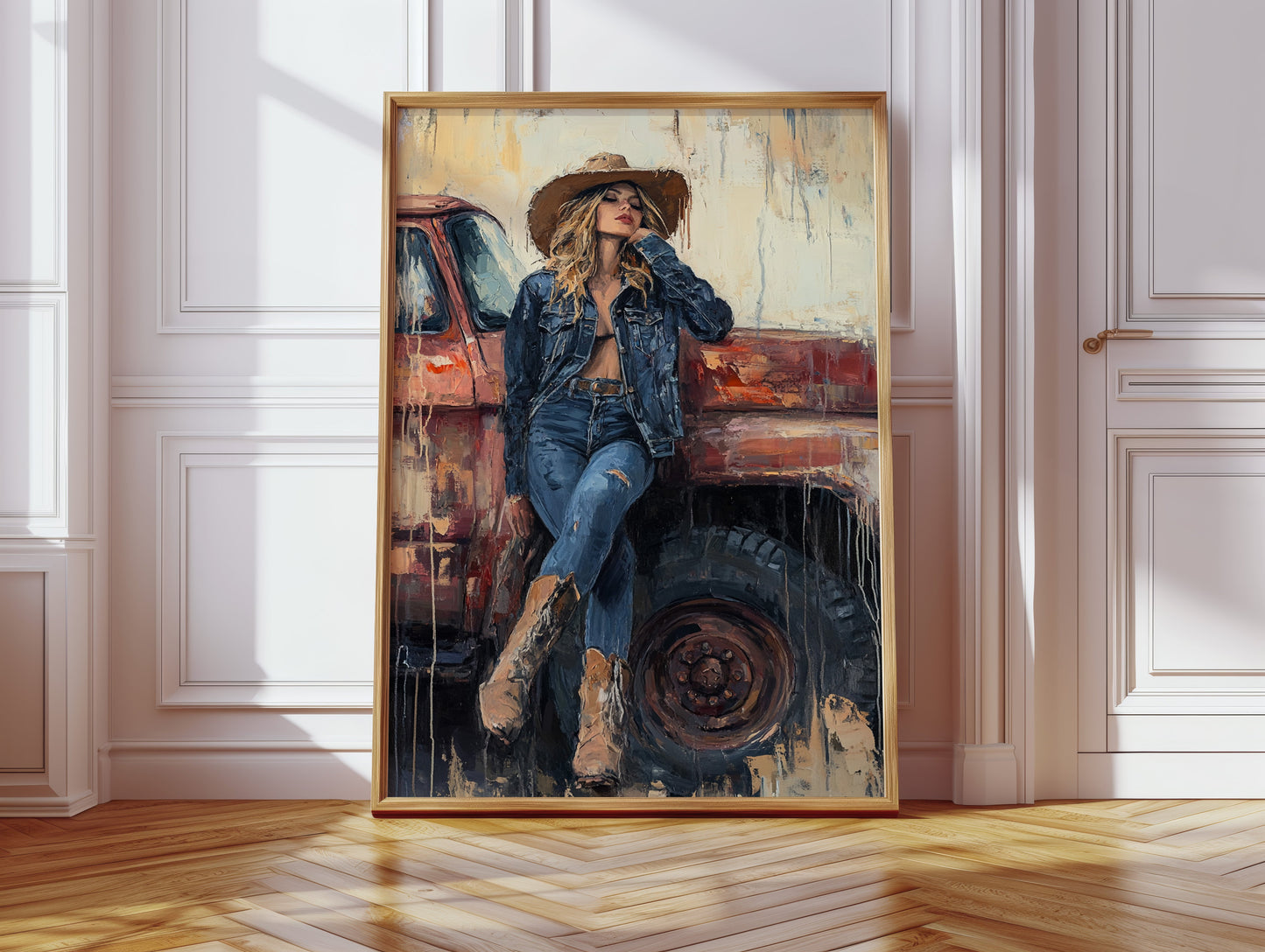 Denim Cowgirl by the Rusted Truck