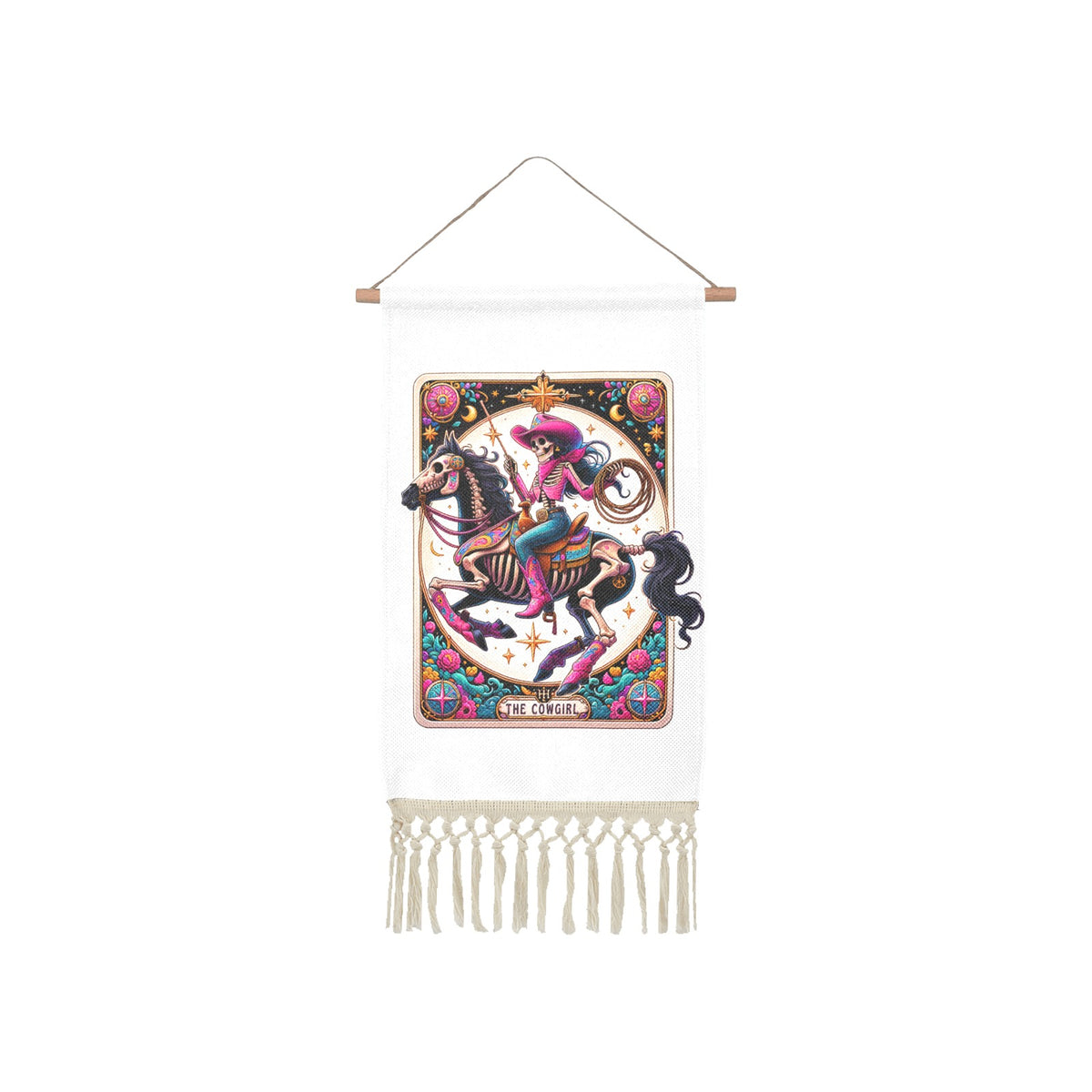 Baha Ranch Cowgirl Skeleton Wall Hanging Linen Poster Made in America
