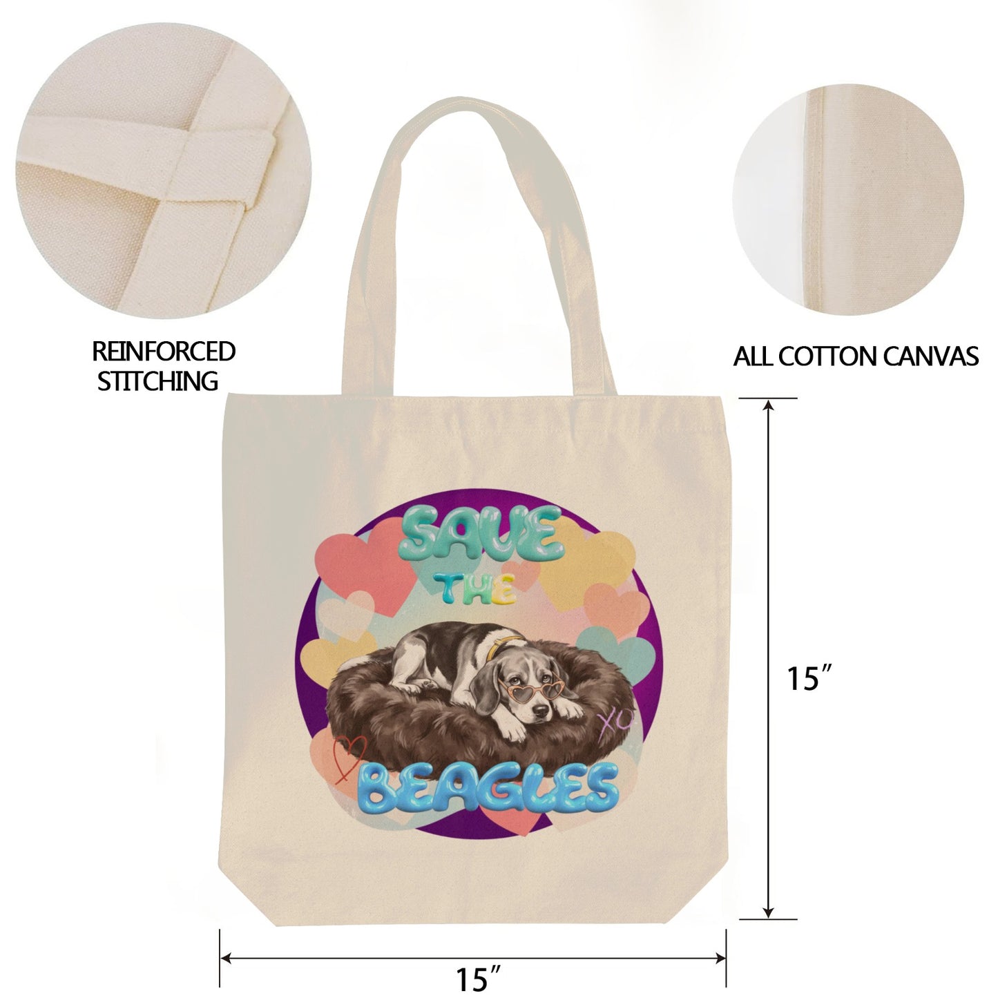 Baha Ranch Save The Beagles Cotton Tote Bag Made in America