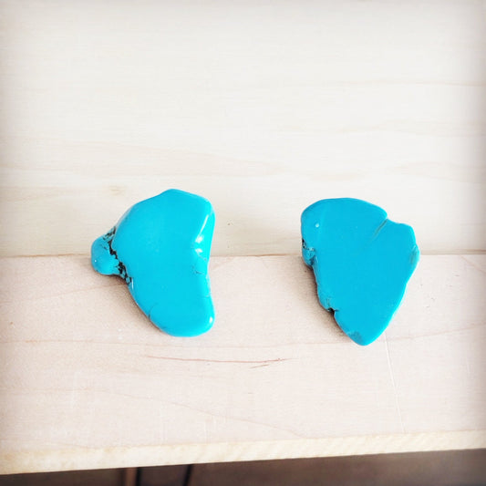 The Jewelry Junkie Turquoise Slab Earring Studs-Blue 200bn