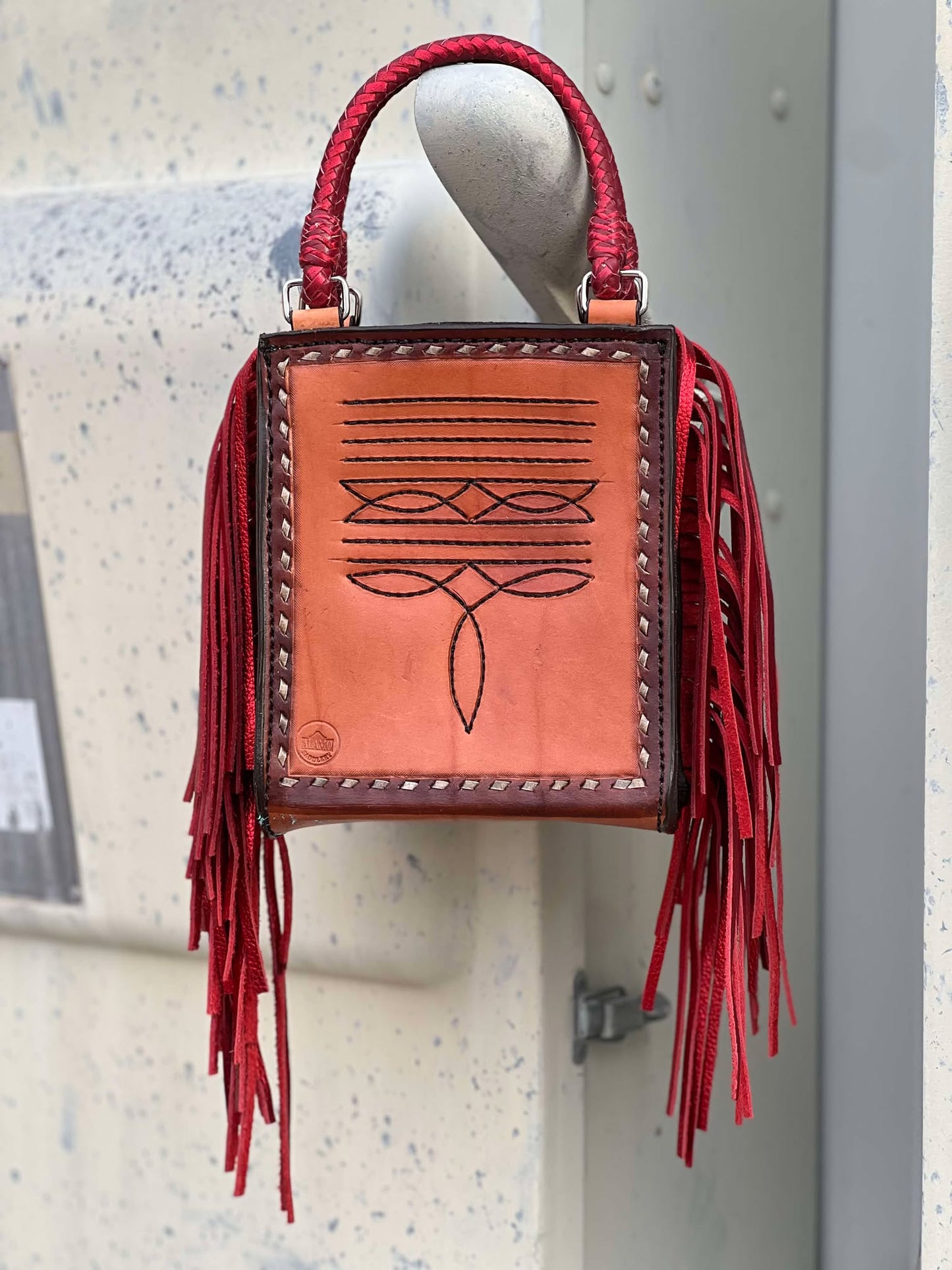 Alamo Saddlery Card Handbag- Red Bronc Rider FRINGE