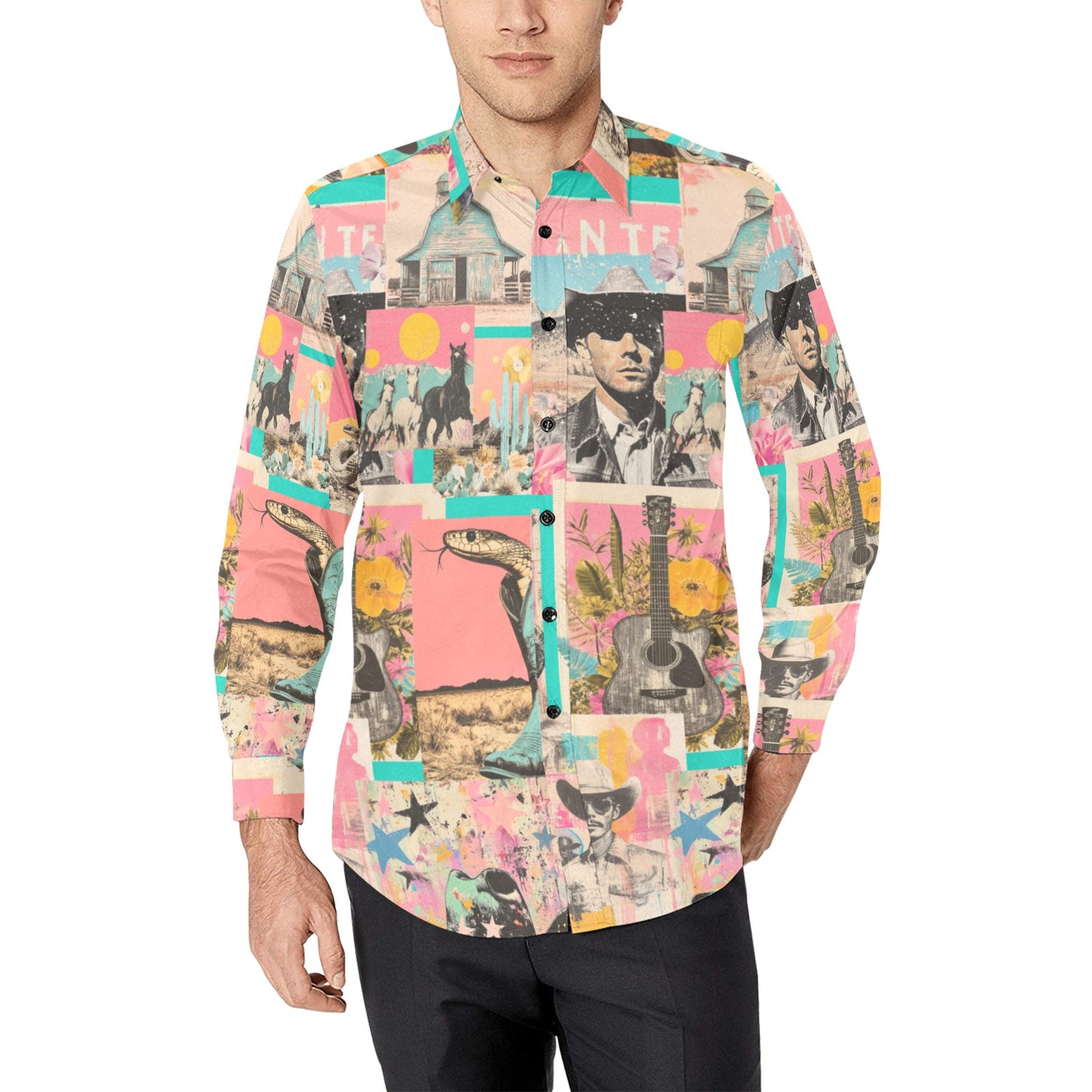 Baha Ranch Pop Western Collage Unisex Button Up Shirt