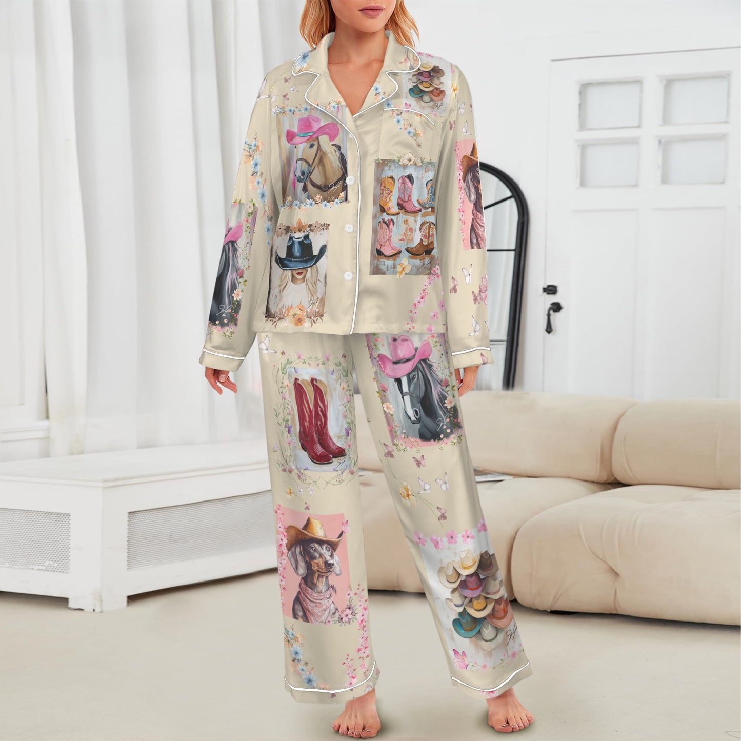 Danilo Painted Cowgirl Satin Long Pajamas