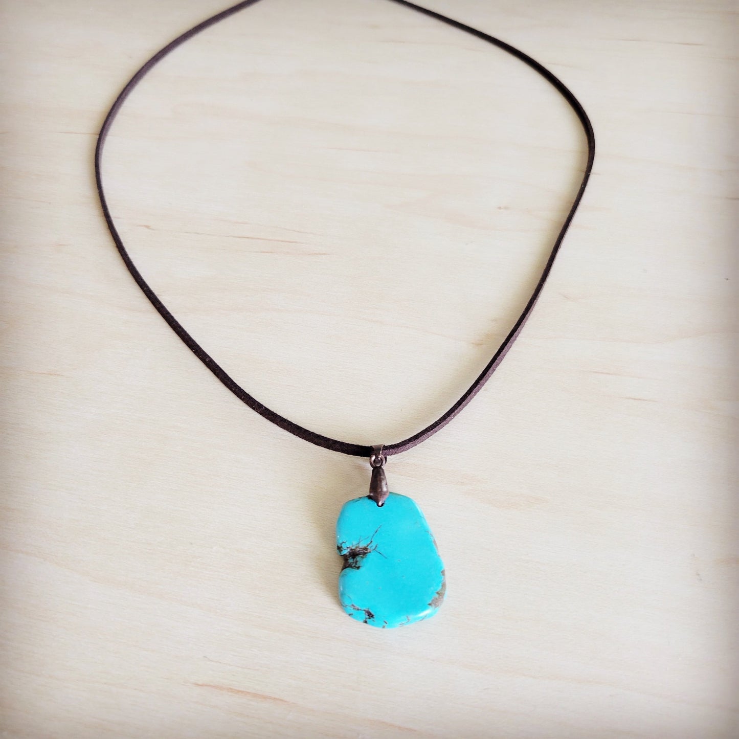 The Jewelry Junkie **Turquoise Slab Pendant on Leather Cord Necklace 254d